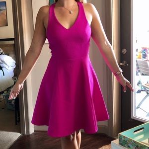 Magenta V Neck Dress with Exposed Zipper